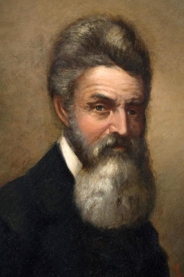 Oil on Canvas portrait, head and shoulders, of John Brown wearing military clothing and sporting a long beard